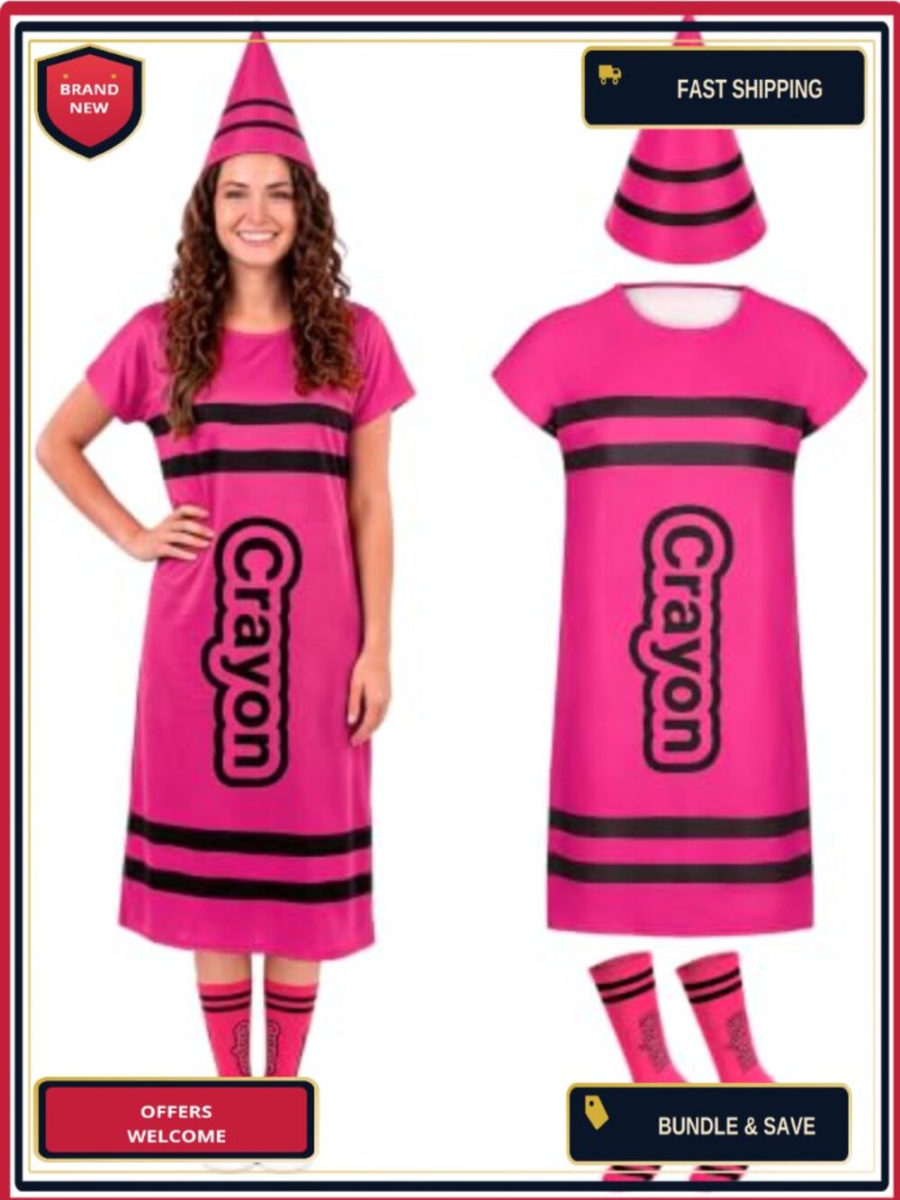 Crayon Costume Set Adult Apron & Cone Hat Halloween Teacher Group